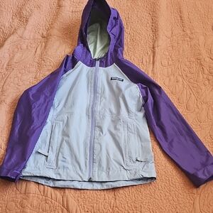 Patagonia Kids Two-Tone Purple and Light Gray Hooded Rain Jacket